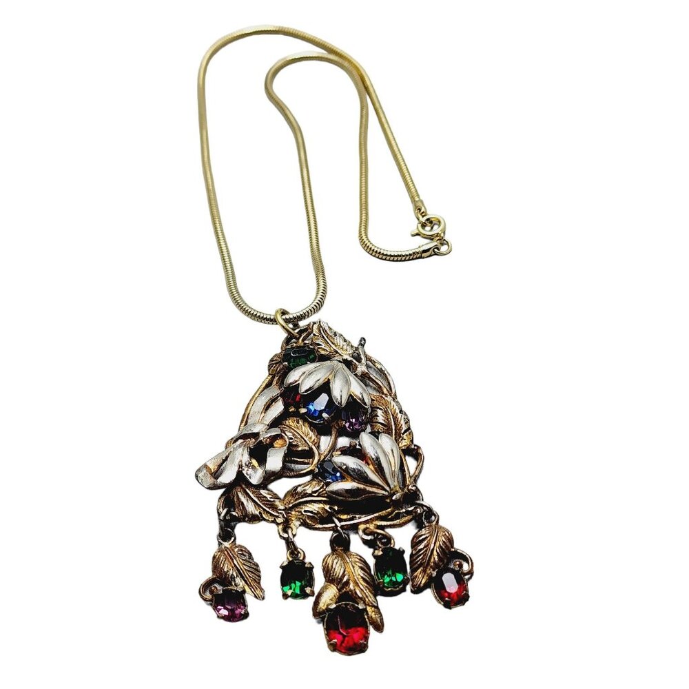 Vintage Art Deco Jeweled Dangle Pendant Necklace (A1618)